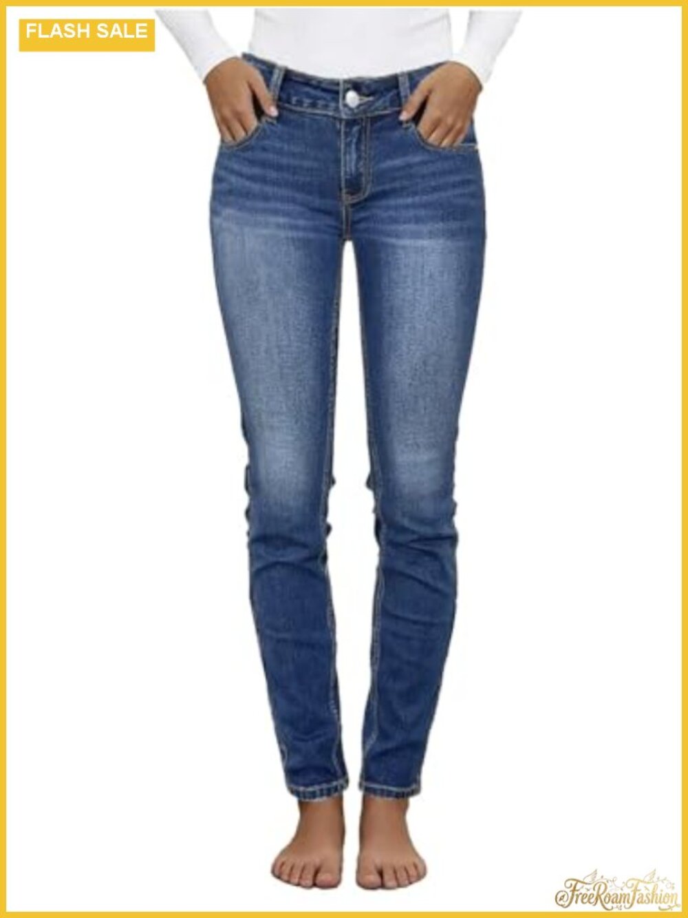 Mid-Rise Skinny Jeans Butt-Lifting Stretchy Denim Five-Pocket Casual